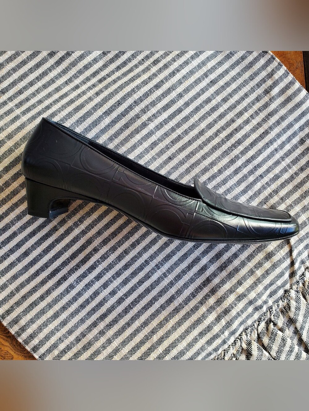 Salvatore Ferragamo Black Embossed Loafers
